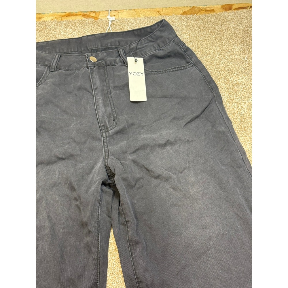 New‎ YOZY Womens Wide Leg High Rise Faded Black Trousers L Darkwash Streetwear